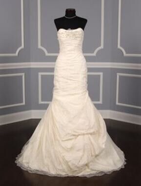 INES DI SANTO Langhn Ivory Lace Beaded Silk Strapless Wedding Dress Bridal Gown